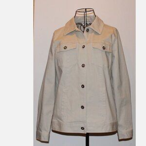 Tan Jean Jacket Denim Blazer Rhinestone Embellished Button Front XS D&Co. Beige